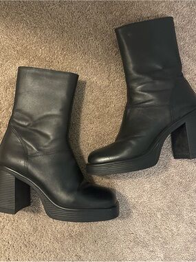 Steve Madden Black Platform Block Heel Ankle Boots